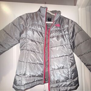 The North Face Kids Silver and Pink Puffer Jacket